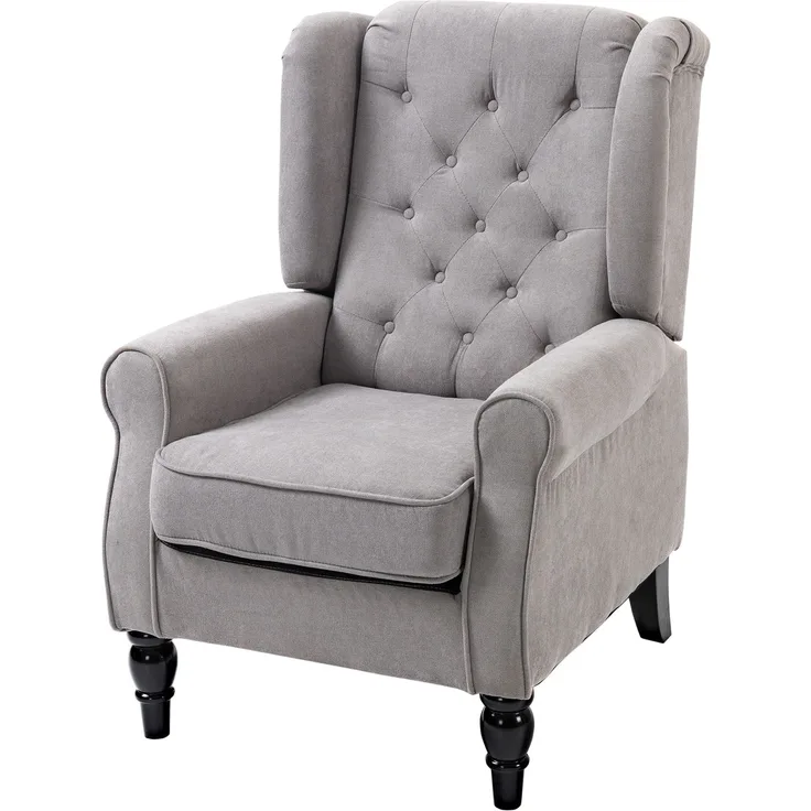 Wohnora-Sessel Ohrensessel mit Armlehnen, Loungesessel mit Kissen, Tufting, hoher Rückenlehne Armlehnensessel mit Holzbeine, Relaxsessel für Wohnzimmer, Schlafzimmer, Grau,H 102cm x T 74cm x B 86cm