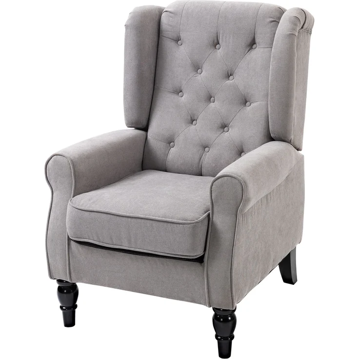 Wohnora-Sessel Ohrensessel mit Armlehnen, Loungesessel mit Kissen, Tufting, hoher Rückenlehne Armlehnensessel mit Holzbeine, Relaxsessel für Wohnzimmer, Schlafzimmer, Grau,H 102cm x T 74cm x B 86cm – Bild 1