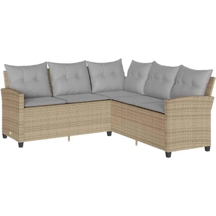 vidaXL L-förmiges Couchsofa mit Kissen Beige Polyrattan 365418