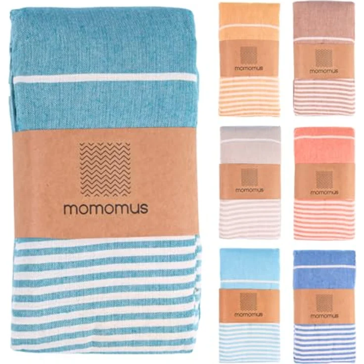 MOMOMUS Fouta XXL, Sandfrei, handgewebt aus 100% Baumwolle, Strandtuch mit Fransen, Meergrün, 210x240 cm – Bild 1