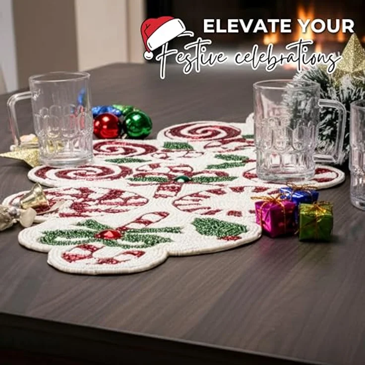 Alpha Living Home Weihnachtstischläufer 33x91,4 cm Candy Perlen Tischläufer Tischmatten für Küchentisch Home Decor Matte für Ernte, Hochzeit, Party Dekoration Rot/Grün/Weiß – Bild 8
