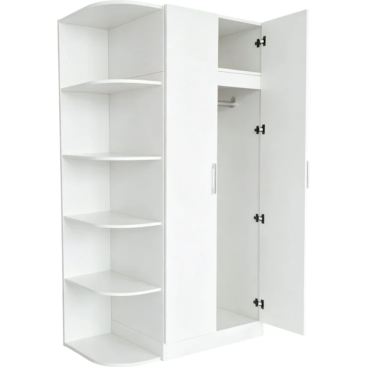 Kleiderschrank 90 x 55 x 170 cm mit Doppeltüren, Regalböden und Schubladen – Weiß und Naturholz – Bild 2