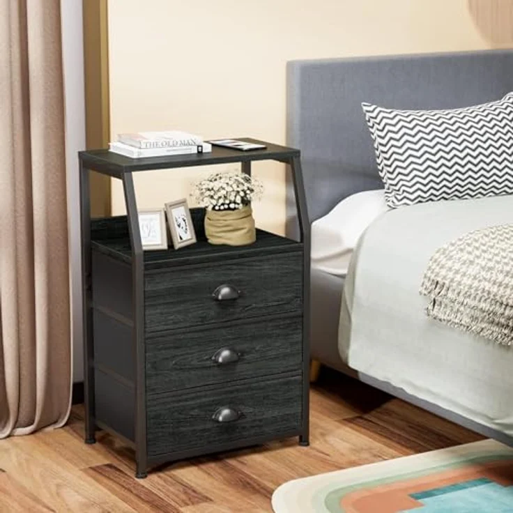 GarveeLife Kommode Schmal Kommodenschrank Mit 3 Schubladen Aus Stoff, Nachttisch Nachtschrank Sideboard Aufbewahrungskommode Mit 2-Tier Holz Regal Für Schlafzimmer, Flur, Wohnzimmer, 41 x 29 x 72Cm – Bild 5
