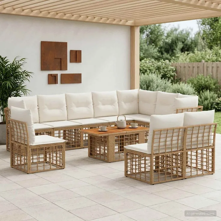 vidaXL Gartensofa-set 11 stk. Natürlich und Cremweiß Poly-Rattan 3437876