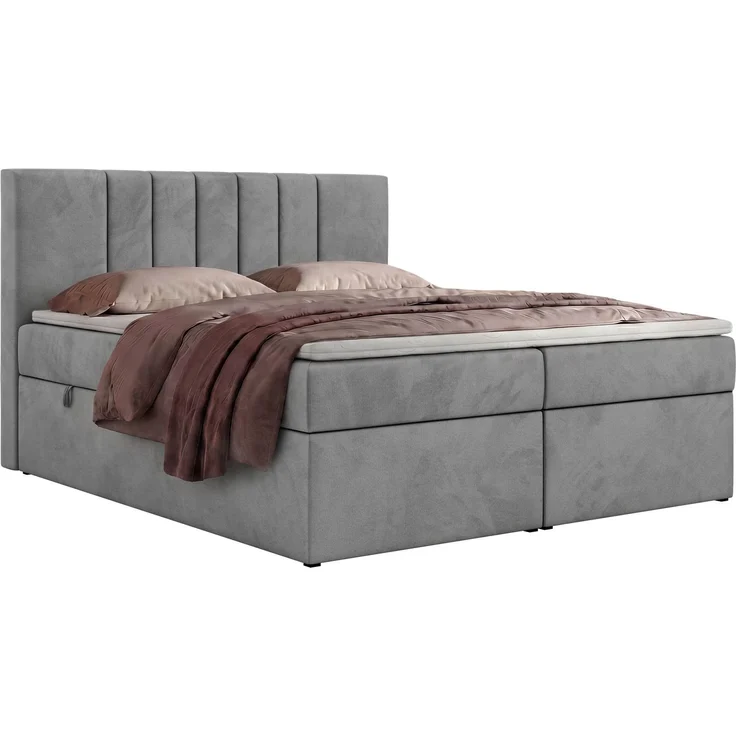 Boxspringbett INERO 200 x 200 mit Matratze H4 und Topper T25, 7-Zonen-Multipocket-Kern, zwei Bettkästen, Doppelbett, gepolstert Kopfteil - Hellgrau Velvet – Bild 7