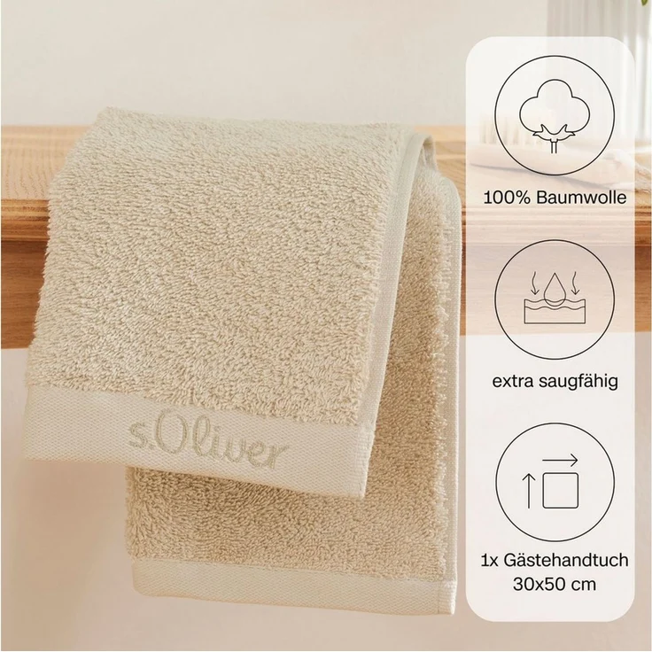 s.Oliver Handtuch, Walkfrottier (1-St), besonders weich und saugfähig, Beige, 30x50 cm – Bild 4