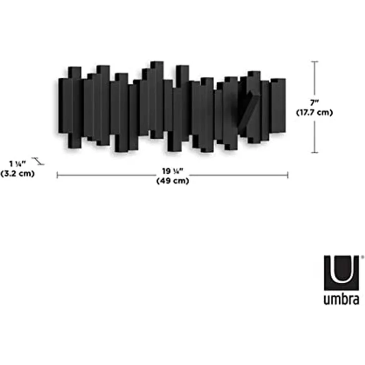 Umbra Hooks Stäbchen Mehrfach Wandhaken, Aufhänger, Kleiderhaken, Kleideraufhänger, Garderobenhaken, 5 Haken, Kunststoff, Schwarz, 318211040 – Bild 5