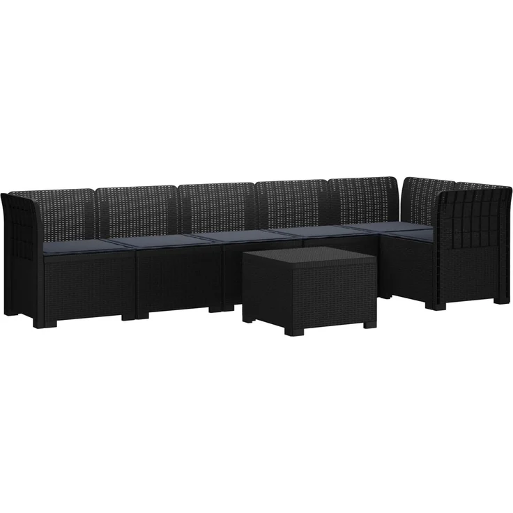 vidaXL 6-Sitzer Garten Sofa mit Kissen Rattan Look PP Anthrazit 3444109 – Bild 2
