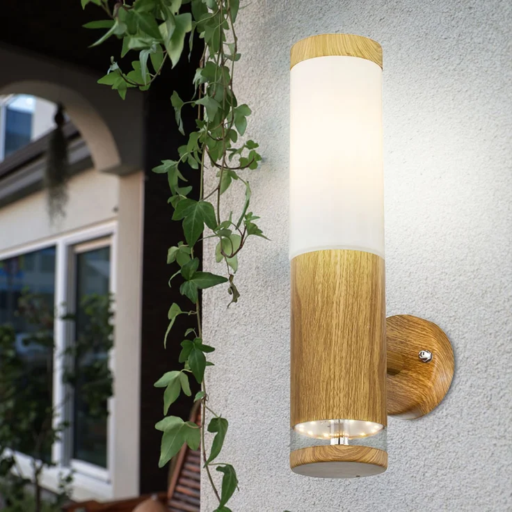 LED Wandleuchte, Deko-Licht, Edelstahl, Holz-Optik, H 35 cm – Bild 4