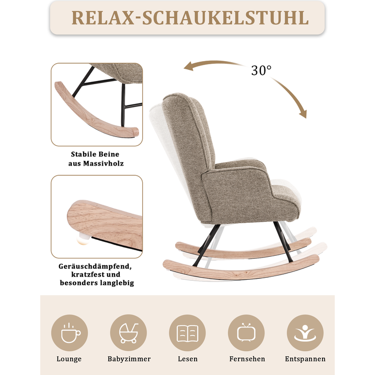 GOEURVANT 5006 Schaukelstuhl ohne Hocker (Relaxsessel, Ohrensessel) - Webstoff, Sand – Bild 8
