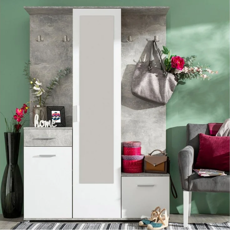 INOSIGN Kompaktgarderobe Martin Flurgarderobe, Dielenschrank, Flurmöbel, Breite 134 cm Schuhschrank, mit Spiegel, in modernen Farben, mit 10 Haken – Bild 5
