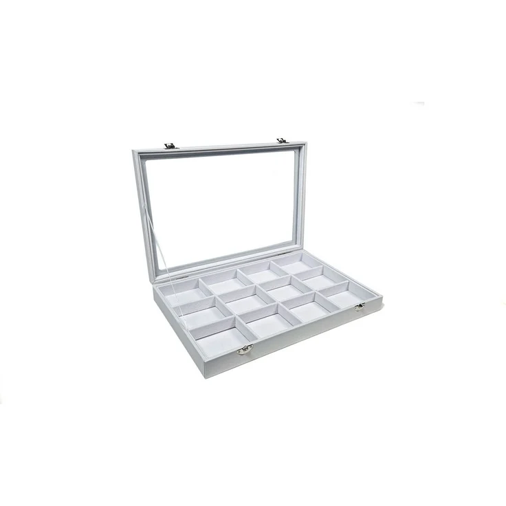 Yudu Schmuckkasten Schmucklade Schmuckkasten Schaukasten mit Glasdeckel Weiss – Bild 1