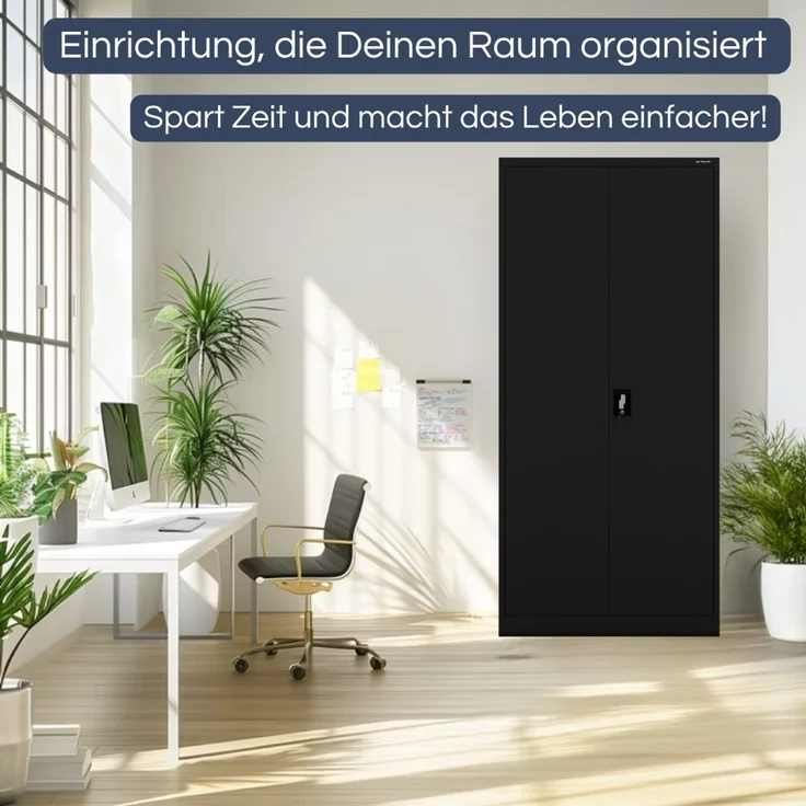 Aktenschrank abschließbar KADO - 5 Ebenen verstellbar, Flügeltüren | Metallschrank Werkstatt Mehrzweckschrank Büroschrank aus Stahl Werkzeugschrank, 195 x 90 x 60 cm Schwarz – Bild 3