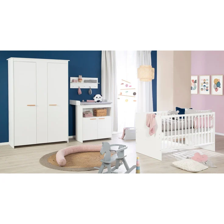 roba Kinderzimmerset 'Anton' 3-teilig - Bett 70 x 140 - Wickelkommode - Kleiderschrank 3-türig - Weiß – Bild 12
