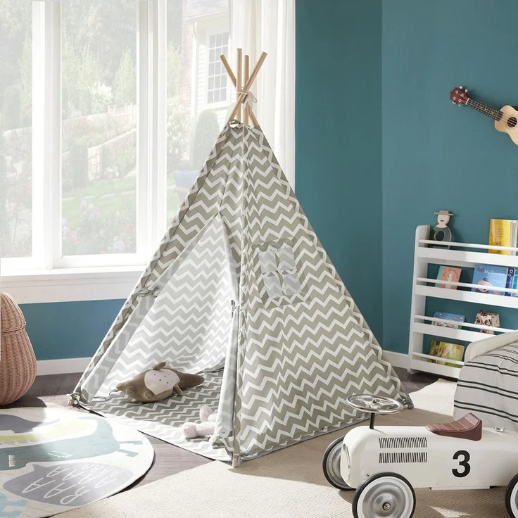 SoBuy Tipi mit Tür und Fenster grau – Bild 10