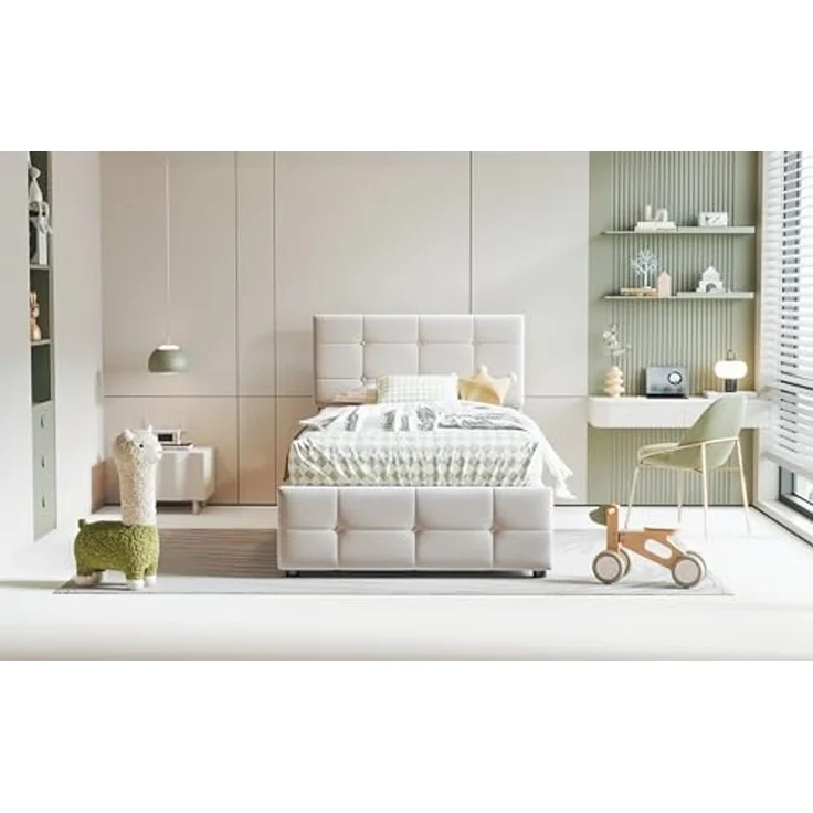 Odikalo Polsterbett Kinderbett Boxbett Stauraumbett Höhenverstellbares Kopfteil 90x200cm – Bild 7
