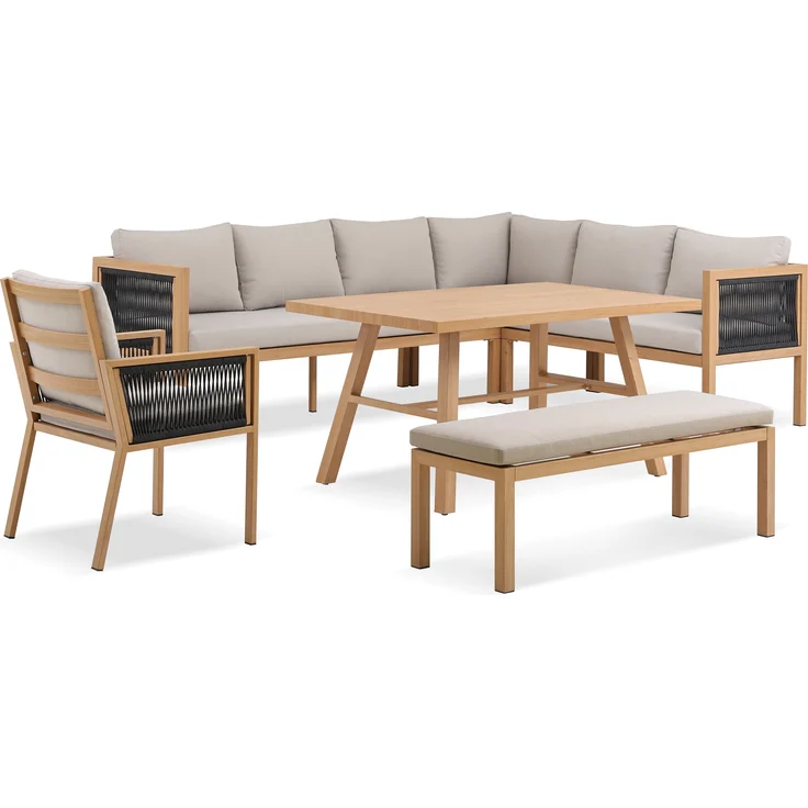Gardissimo LUKA Rope Alu Ecklounge Gartenmöbel Set Holzoptik Gruppe rechts – Bild 7