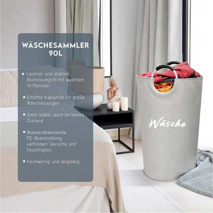 hausleben Wäschekorb mit Aluminiumgriffen (1 St), faltbar mit wasserabweisender PE-Beschichtung – Bild 2