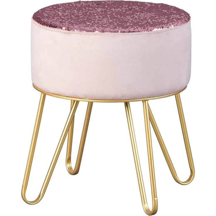 Hocker 'Belize' Samt altrosa mit Fußgestell aus Metall