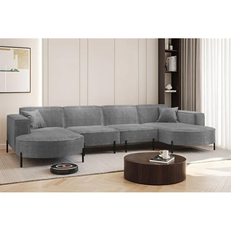Wohnlandschaft U-Form Sofa VALENCIA XL in Stoff Noel Grau – Bild 1
