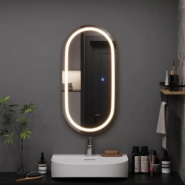 Badezimmerspiegel Miral Glas 80 x 40 cm mit Frontlight Beleuchtung Vicco – Bild 1