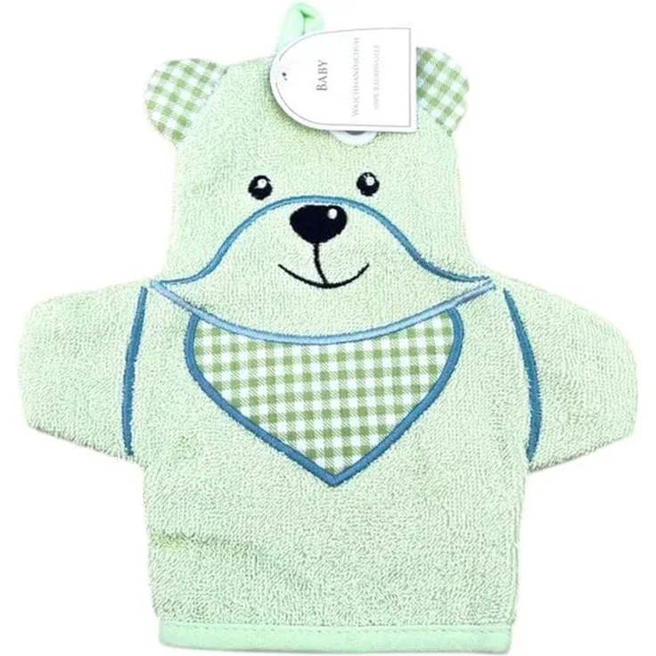 Baby Waschhandschuh Bär » Kinder Waschlappen Frottee » ca. 22x 15 cm reine Baumwolle » Wasch Handschuh - Grün