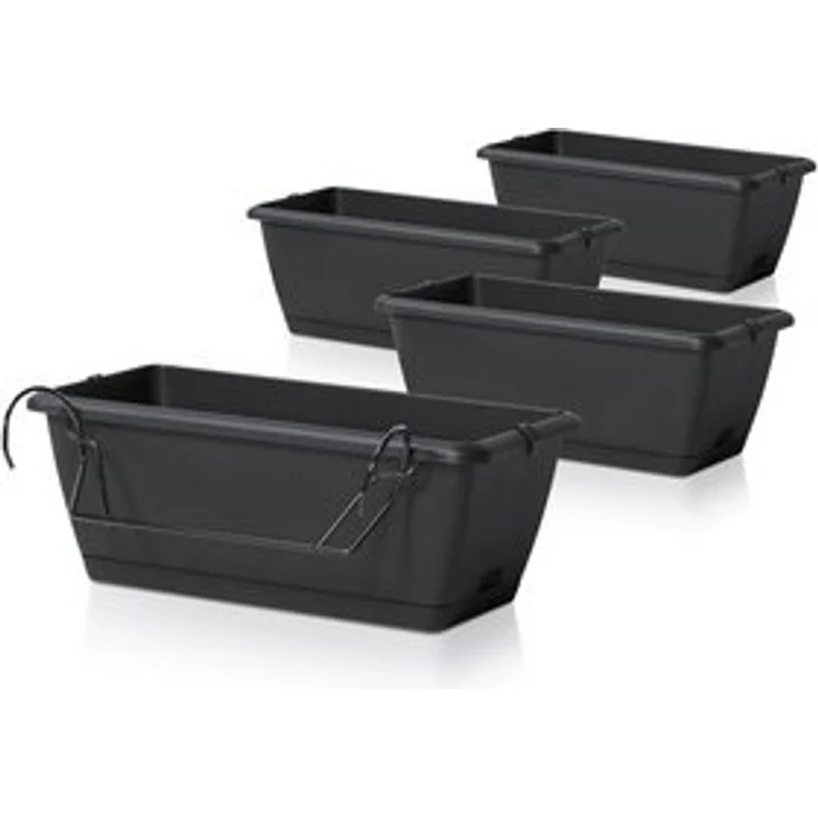 Spetebo Balkonkasten Balkon Blumenkasten mit Halterung und Bewässerungssystem (Packung, 4 St, 1 tlg), Kunststoff Geländer Pflanztopf in anthrazit – Bild 6