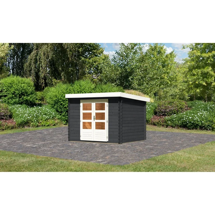Gartenhaus Bastrup 3 - 297x237 cm, 28 mm Holz anthrazit, Karibu