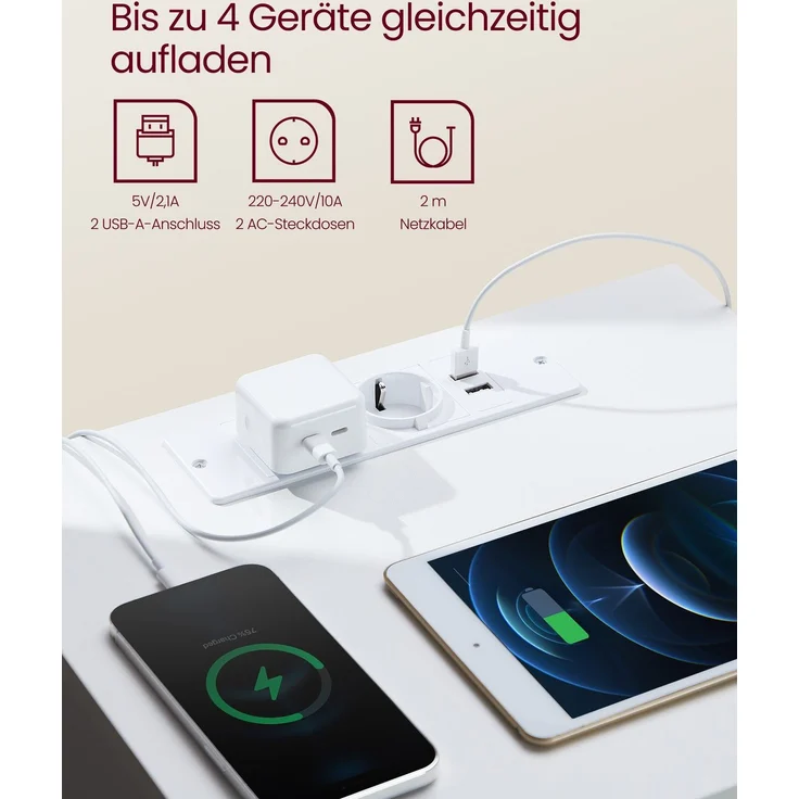 VASAGLE Nachttisch mit Steckdosenleiste und Schubladen, 2er Set, MDF Wolkenweiß, 35 x 40 x 49 cm – Bild 4