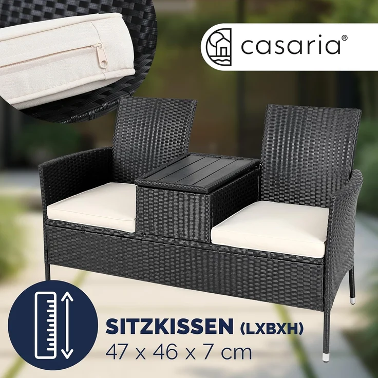 Casaria Gartenbank, Sitzbank inkl. Auflagen Polyrattan 320kg Belastbar Tisch Garten – Bild 5
