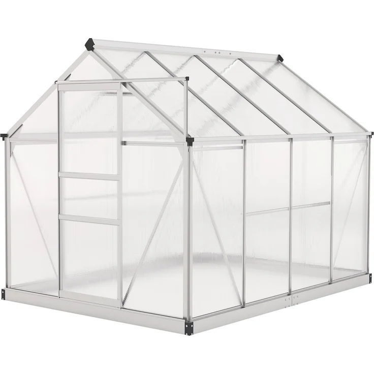 MELAYR, Gewächshaus, Treibhaus, mit Dachfenster, Schiebetür, transparent, 190 x 252 x 201 cm, Silber – Bild 2