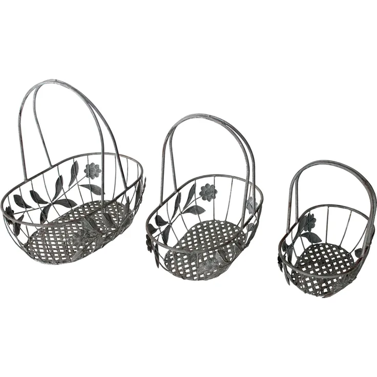 Deko-Korb-Set Blumenkorb Eisenkorb Obstkorb Gitterkorb Garten 3tlg. Antik Grau