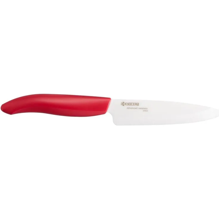KYOCERA GEN COLOUR Obst- und Gemüse-Keramikmesser FK-110WH-RD Allzweckmesser mit extrem scharfer Keramikklinge für absolut präzise Schnitte. Grifffarbe rot. Klingenlänge: 11 cm