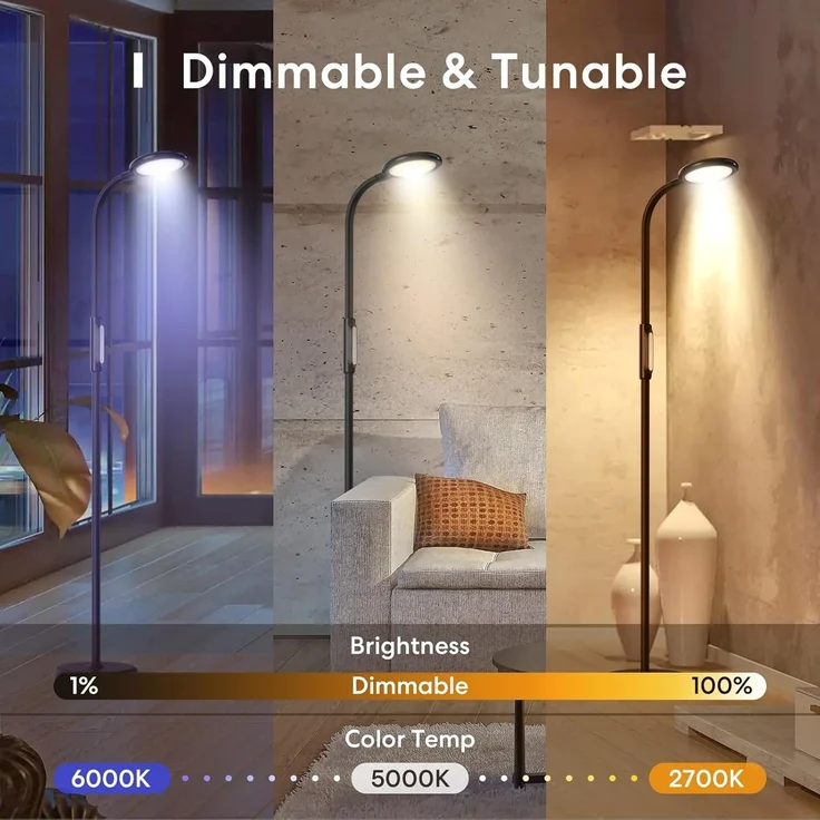 meross Smart Dimmbare LED Stehlampe mit Sprachsteuerung, App Steuerung, Fernbedienung, 3-in-1 Stehleuchte für Wohnzimmer, Schlafzimmer, Kompatibel mit HomeKit, Alexa, Google and SmartThings, Schwarz – Bild 2