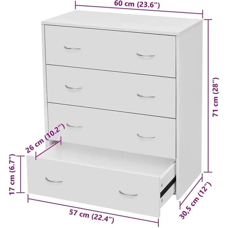 vidaXL Kommode mit 4 Schubladen 60×30,5×71 cm Weiß 242545 – Bild 3