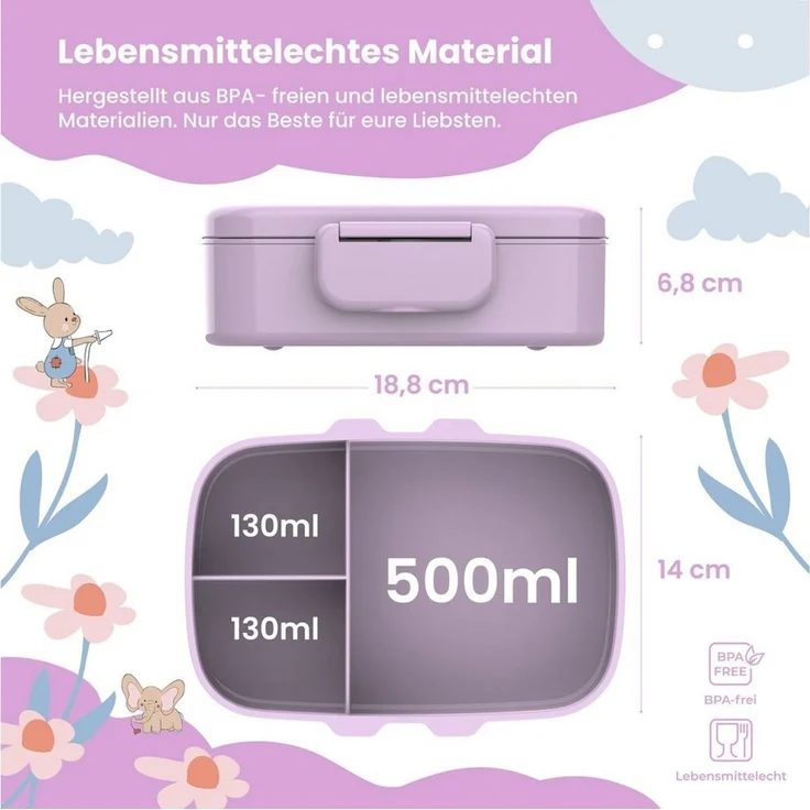 BEARFOOT Lunchbox Brotdose Kinder mit Fächern, leicht & auslaufsicher - lila, Kindergarten und Schule - Mädchen und Jungen, Vesperbox, Snackbox – Bild 3
