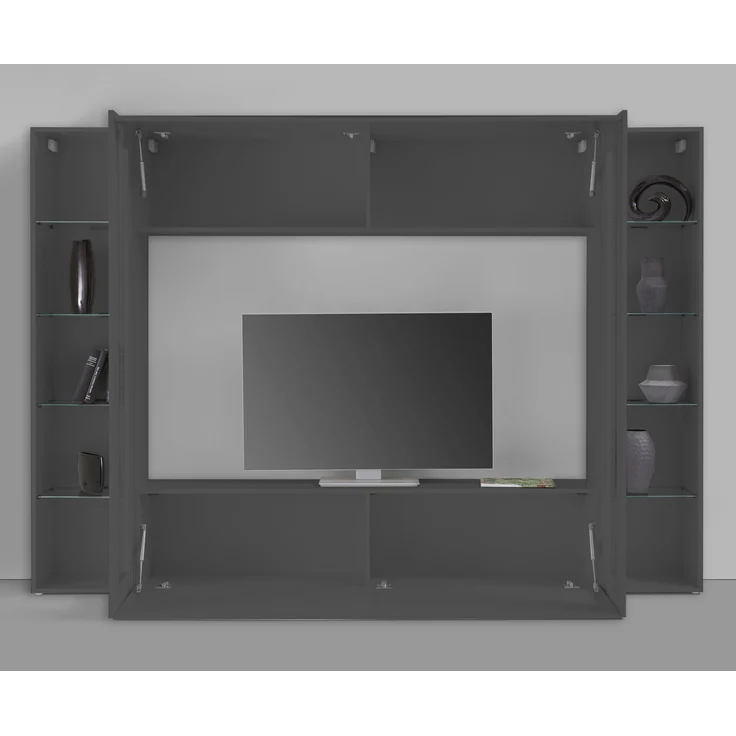 Wohnwand >Benevent< (4-teilig) in Anthrazit matt - 260x180x30 (BxHxT) – Bild 3