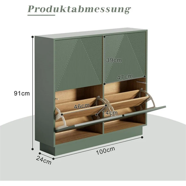UEV Schuhschrank schmaler Schuhschrank mit 4 Klappen, Schukipper Schuhregal 100x24x91cm Schuhkommode mit Kippschutz & Drucktür & Verstellbarer Trennwände – Bild 2