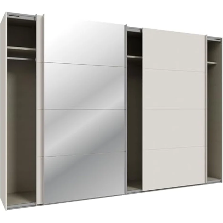 Forte SOPHISTISPACE Kleiderschrank 300, moderner Schwebetürenschrank, 3-türig, Einlegeböden, Kleiderstangen, Spiegel, Holzwerkstoff, Kaschmir|Beige, 299,8 cm breit x 210,5 cm hoch x 62,9 cm tief – Bild 6