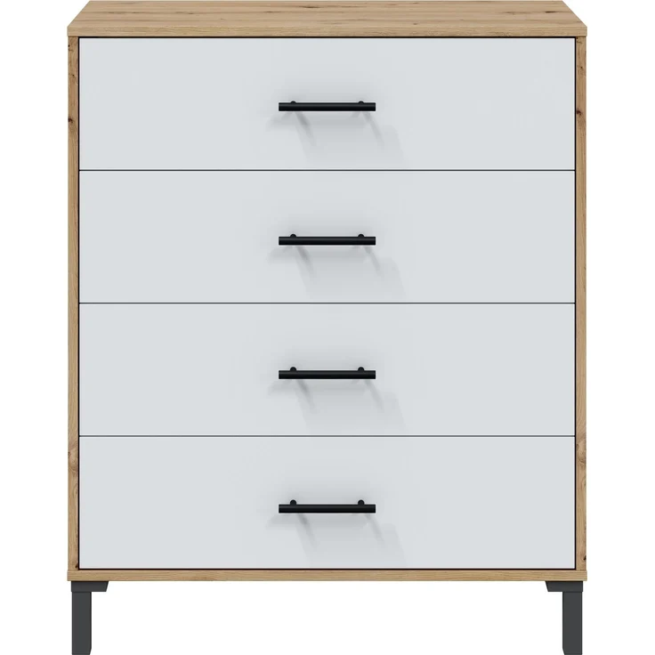 Schlafzimmer-Set >ENZO< (5-teilig) in Nodi Eiche Dekor / Artik Weiß, Bett, Nachtkonsole, Kommode – Bild 6