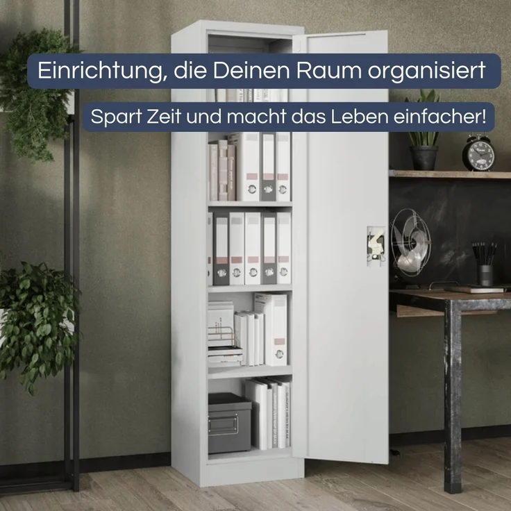 Aktenschrank abschließbar KADO - 5 Ebenen verstellbar, Flügeltüren | Metallschrank Werkstatt Mehrzweckschrank Büroschrank aus Stahl Werkzeugschrank, 185x45x40cm Grau – Bild 3