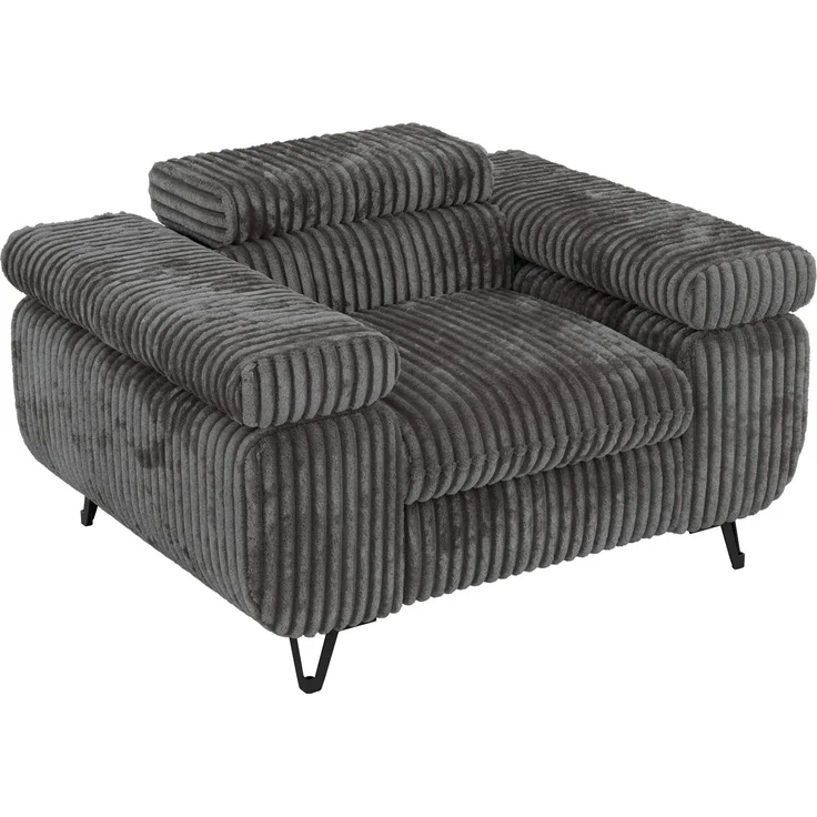 Einzelsessel, Polstersessel PETER mit verstellbaren Armlehnen und Kopfstütze, 1-Sitzer Sofa, Ohrensessel, Wellenfeder - Grau Cord – Bild 6