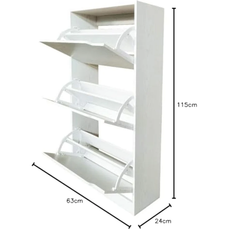 BAKAJI Schuhschrank aus MDF-Holz mit 3 Türen, Schuhschränke, versenkbare Griffe, doppelte Tiefe, kompakte Größe, 63 x 24 x 115 cm, Eingang für Zuhause (Weiß) – Bild 4