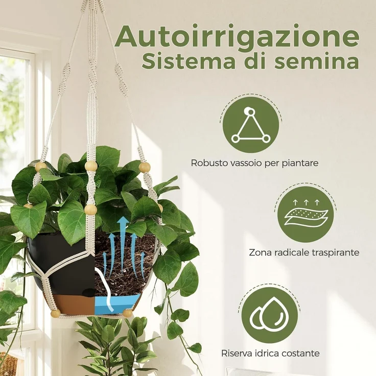 Blumenampeln Makramee 3er Set Selbstbewässerung Kette Schwarz – Bild 3