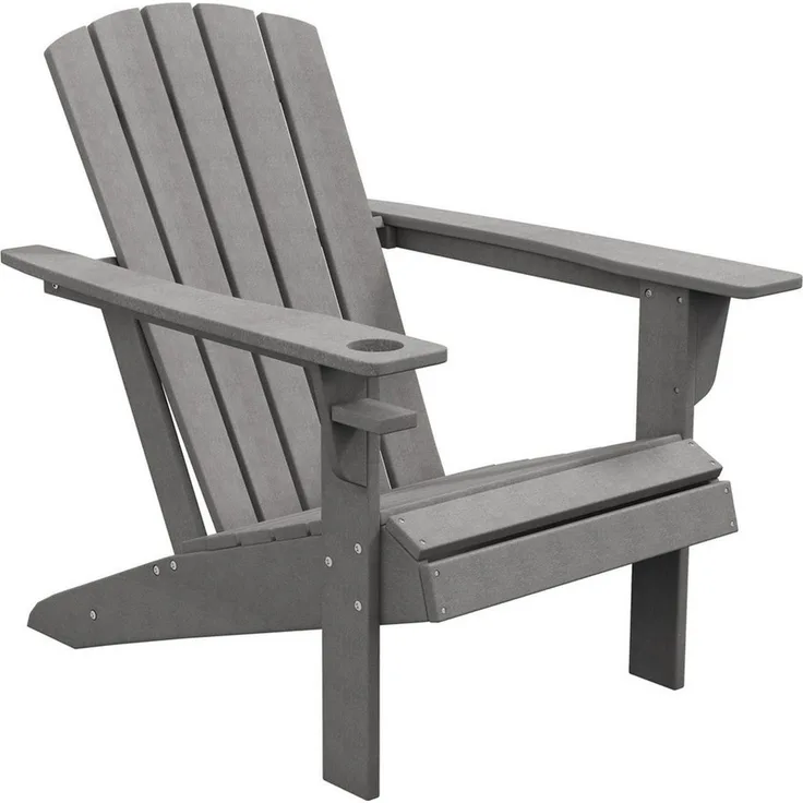 Outsunny Gartenstuhl Gartenstuhl mit Getränkehalter (Terrassenstuhl, 1 St), Grau, HDPE, 74 x 89 x 87 cm