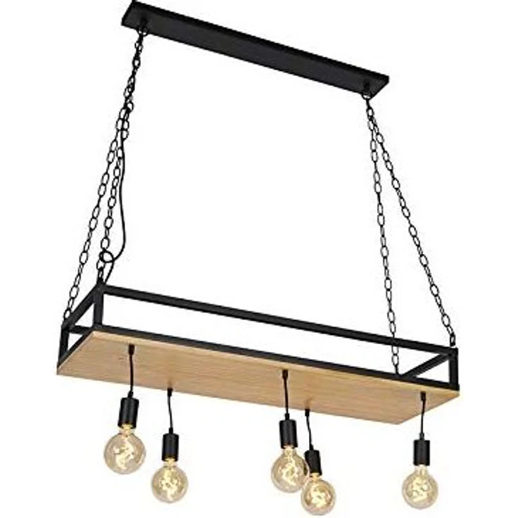 Qazqa Pendelleuchte Shelf, ohne Leuchtmittel, E27, Schwarz, Industrie, Holz, 5-flammig – Bild 6