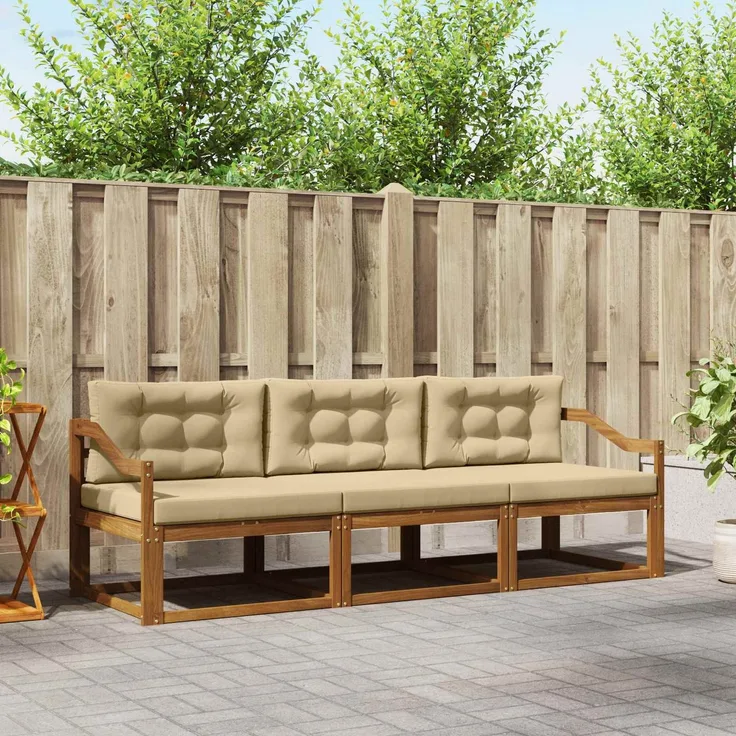 vidaXL Outdoor-Sofagarnitur 3 stk. 3-Sitzer Natur und Beige 3367141