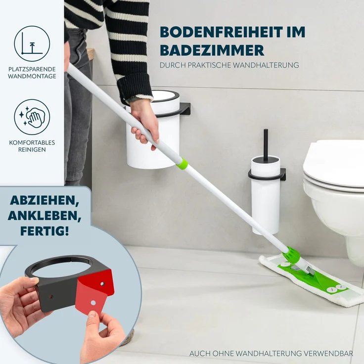 2tlg. Bad-Set SAVONA Softtouch inkl. Wandhalterung, Kosmetikeimer 5,5 Liter und WC-Garnitur, rund - weiß – Bild 3