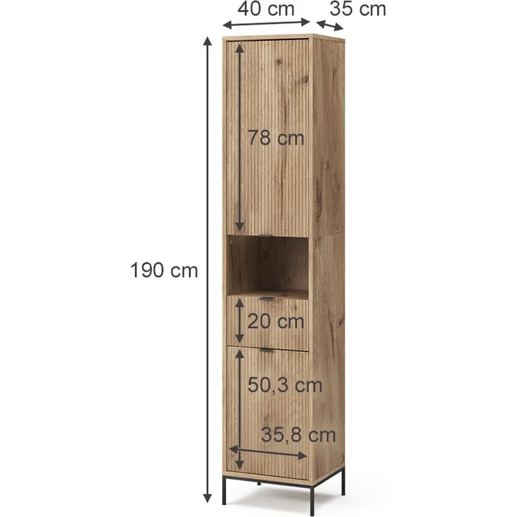 Badschrank Eliza Viking Oak 40 x 190 cm mit Tür und Schublade Vicco – Bild 3
