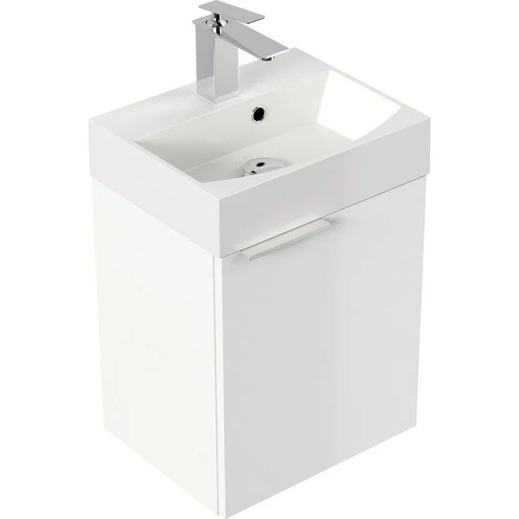 Posseik Badmöbel-Set Gäste WC Raumspar-Waschplatz "Cubi 40 cm" weiß Hochglanz – Bild 1